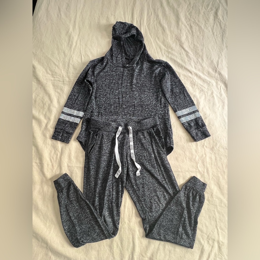Justice Girls Black Heather Lounge Set with Hood